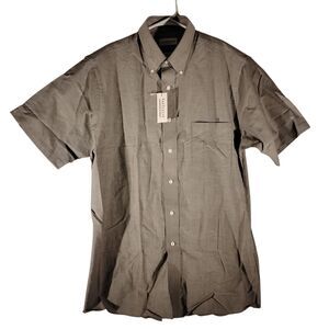 Van Heusen shirt mens M Medium 15.5-16 gray oxford OCBD short sleeve wrinkle fre